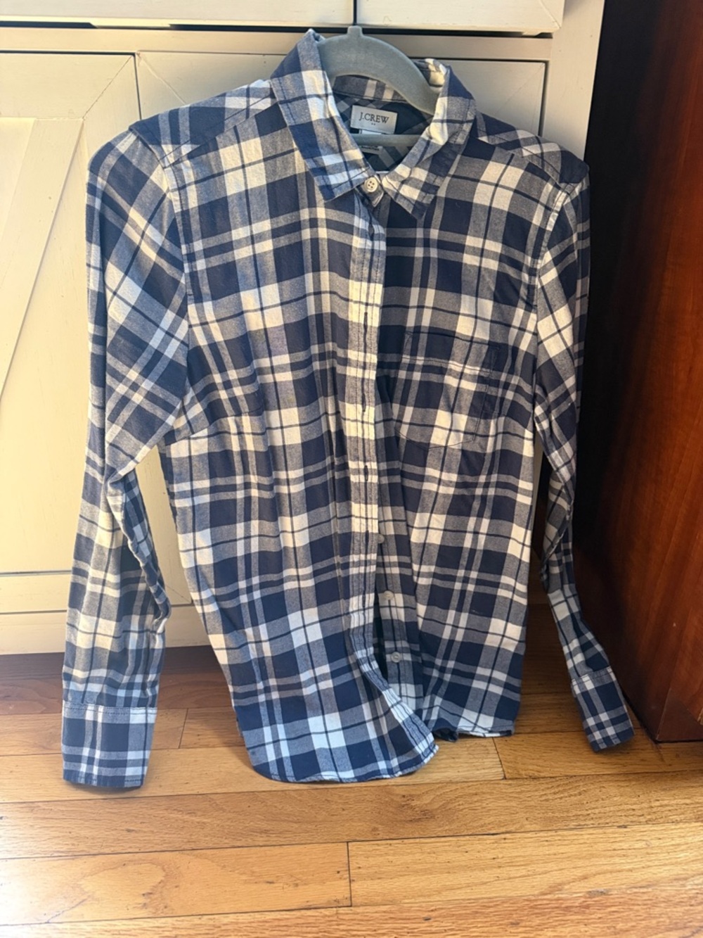 J. Crew Navy and White Plaid Button-Down Shirt